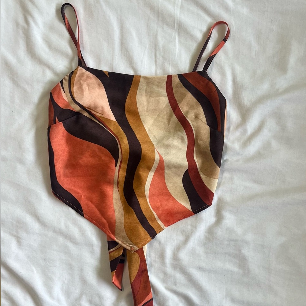 pacsun brown tie back top size xs